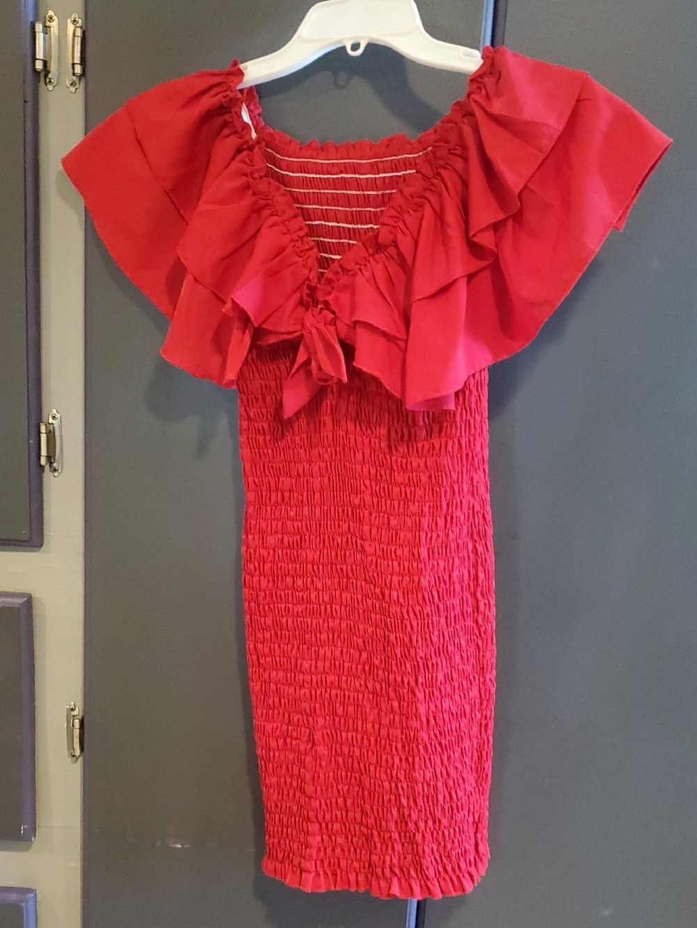 Shein Red Ruffled Smocked Off-Shoulder Dress